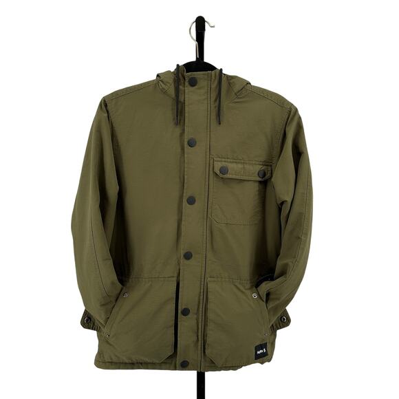 Hurley Slammer Jacket Men S Green #G4932-00 Hooded Long Sleeve Button-Up Winter - Picture 4 of 12
